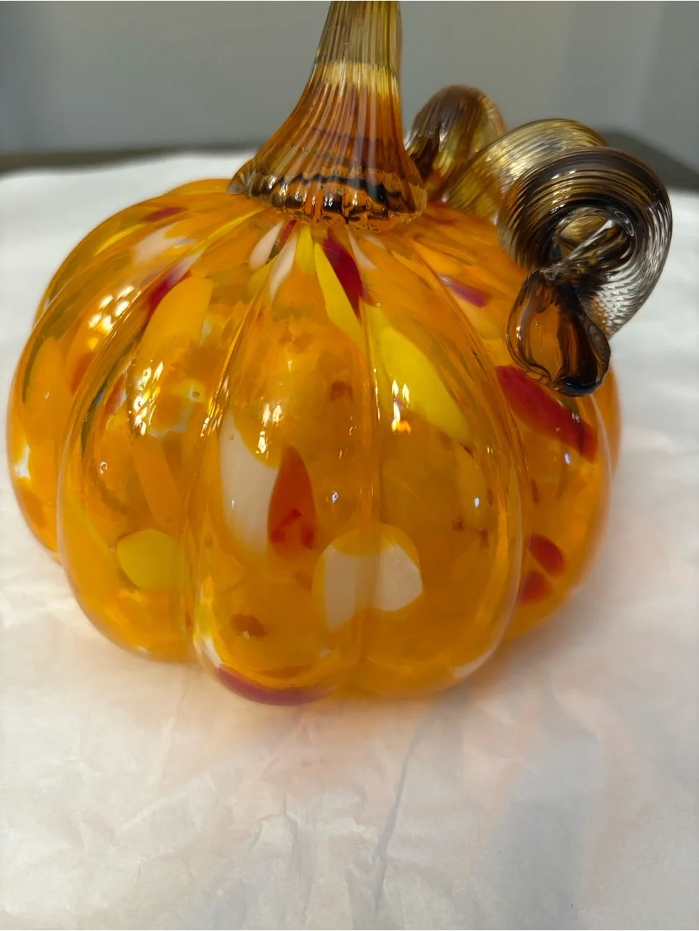 Hand-Blown Art Glass Small Pumpkin Orange Mini 5”